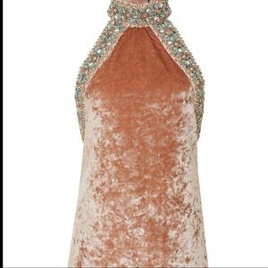Alexis Velvet Jeweled halter mini dress